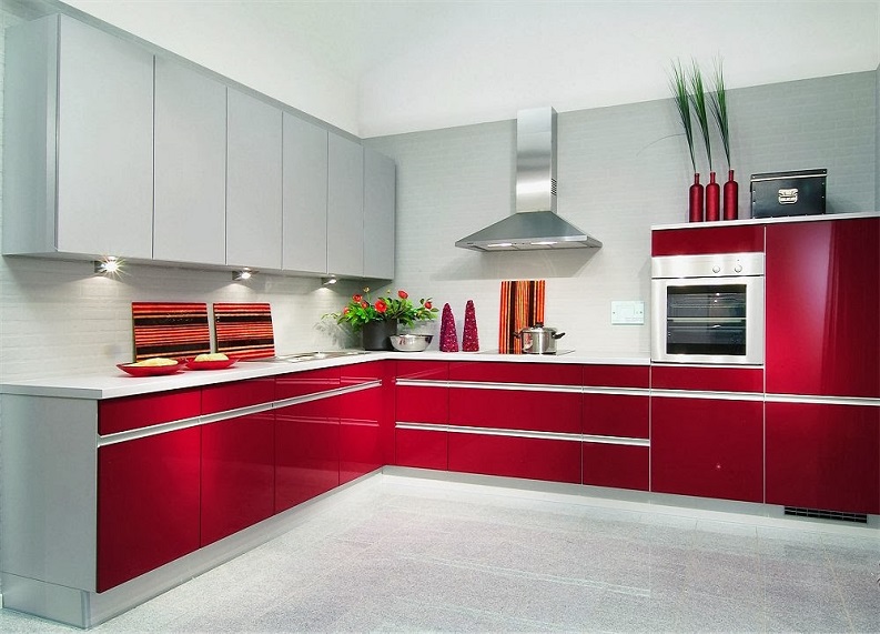 red-modular kitchen